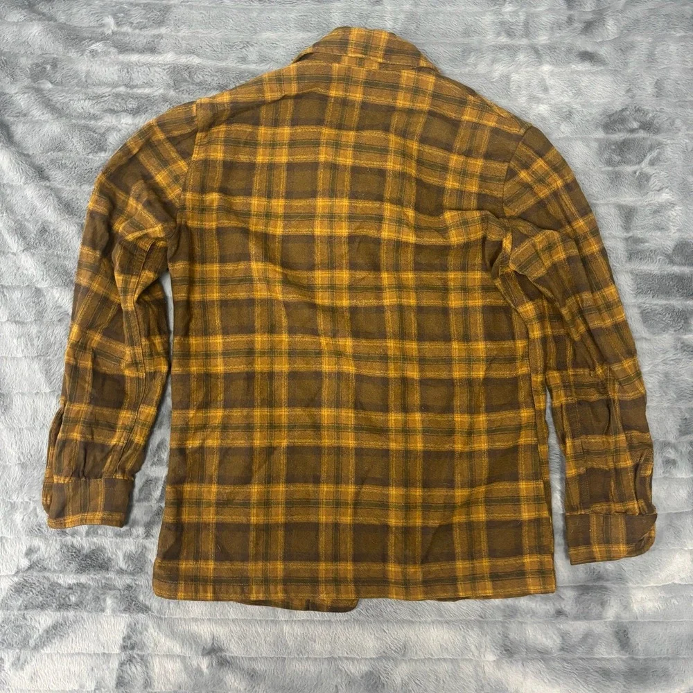 Vintage Pendleton Wool Plaid Chore Coat Mens Small Brown Gold Jacket 100% Wool